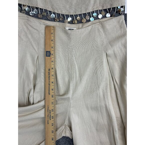 Jason Wu 2 Piece Linen Set Women's 10 Beige Cropped Top Wide Leg Tasseled NWT - Picture 5 of 13
